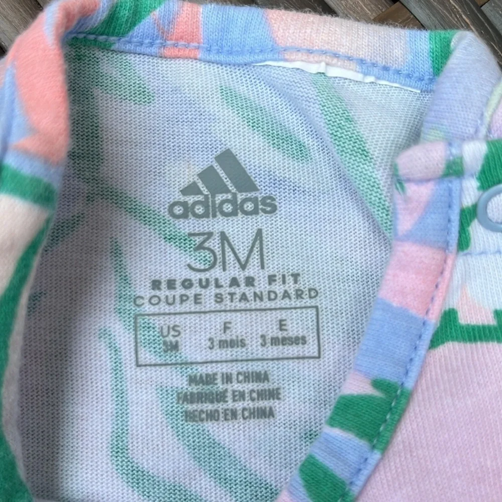 ADIDAS Infant Girls 3mo Logo Romper Short Sleeve Pastel Jungle Floral Cotton EUC